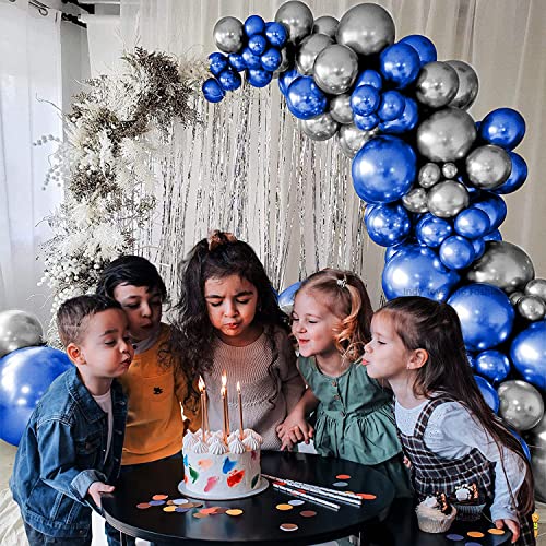Image of Just Party 25Pcs Silver & 25Pcs Blue Metallic Chrome Balloons with Shiny Surface For Birthdays /Anniversary /Engagement /Baby Shower /bachelorette Party Decorations (Pack of 50)