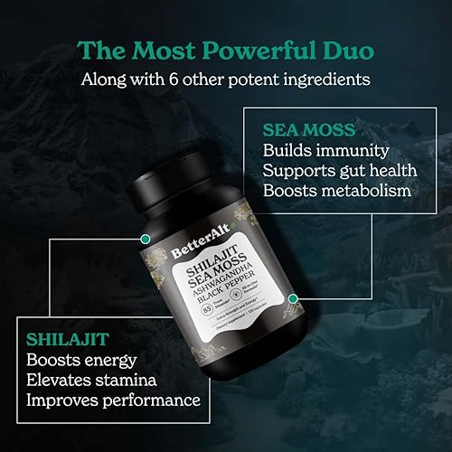 Miniatura 5 de Better Alt Shilajit - Cápsulas de musgo marino, paquete de 2 con extracto de Ashwagandha y pimienta negra con más de 85 minerales esenciales
