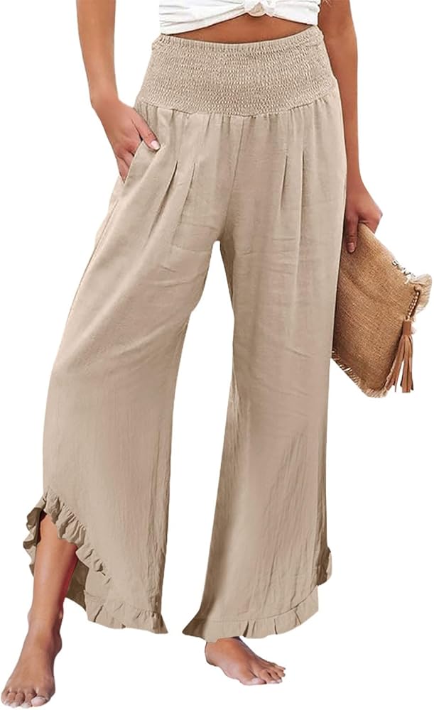 Palazzo Pants for Women Casual Elastic High Waisted Baggy