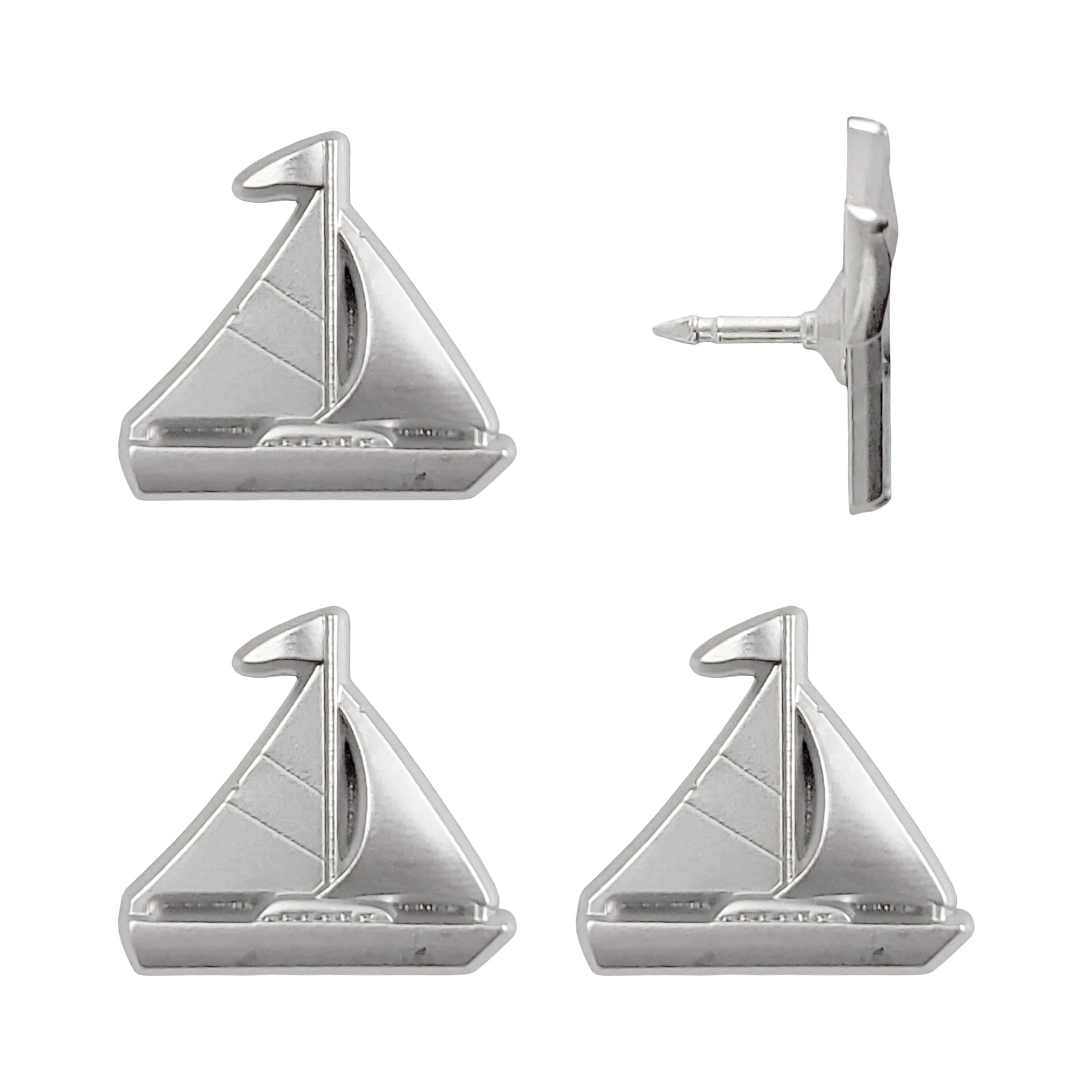 Sailboat Push Pins - Silver Sailing Pins - for Cork Board, Maps, or Lapel Pin Use - Designed in USA - Set of 4