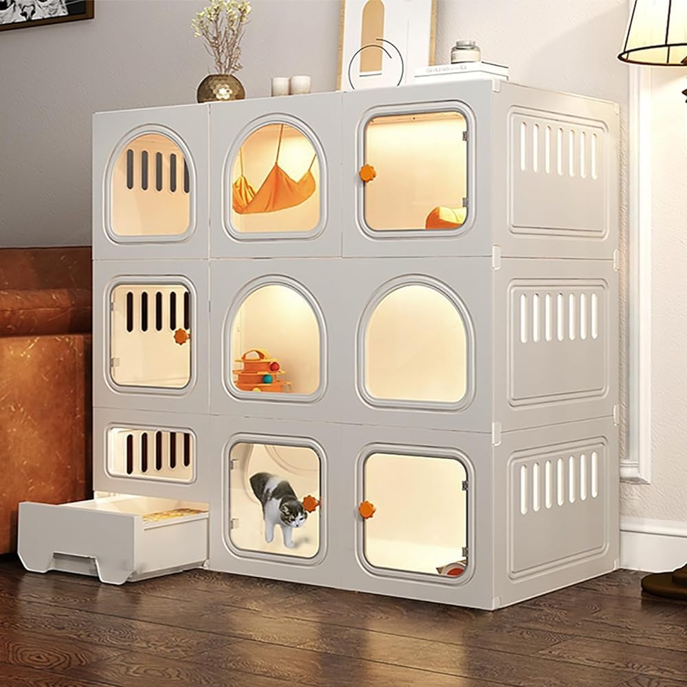 Jaula para gatos de interior con caja de arena extraíble, espacio extra grande, para gatos, hurones, chinchilla, caja cerrada para gatos con puerta para gatos, corral para mascotas para el hogar