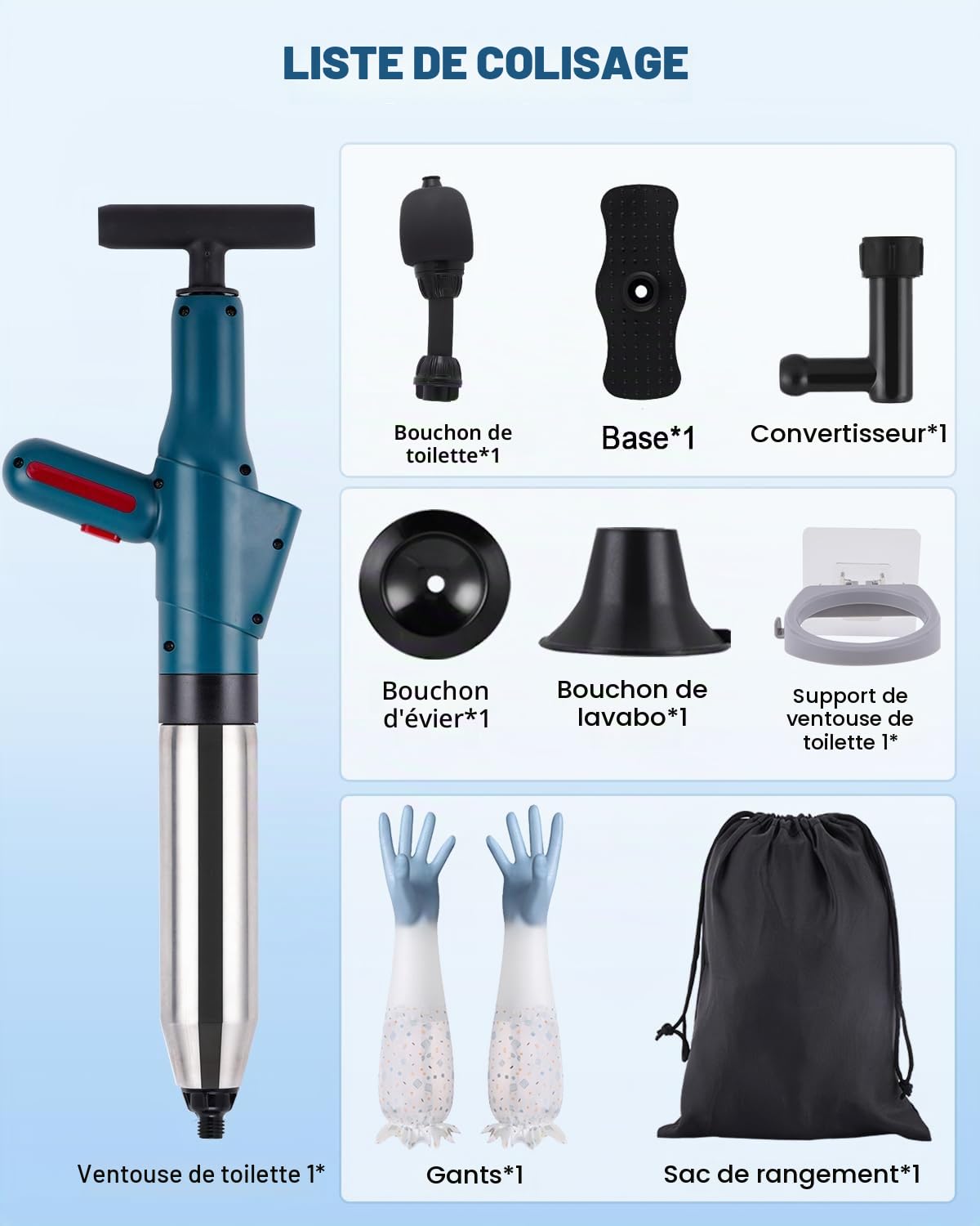 YUCHENGTECH Deboucheur WC Puissant Deboucheur Toilette Haute Pression Pompe Deboucheur Canalisation 4 in 1 Deboucheur WC pour Déboucher les Toilettes/Lavabo/Baignoire/Drain de Sol