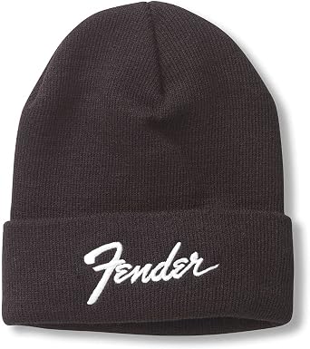 AMERICAN NEEDLE Fender Unisex Cuffed Beanie Warm Headwear, Cuffed Knit Collection, Black (21019A-FEND-BLK)