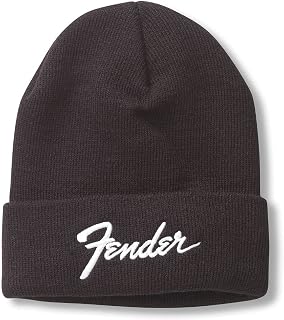 AMERICAN NEEDLE Fender Unisex Cuffed Beanie Warm Headwear, Cuffed Knit Collection, Black (21019A-FEND-BLK)