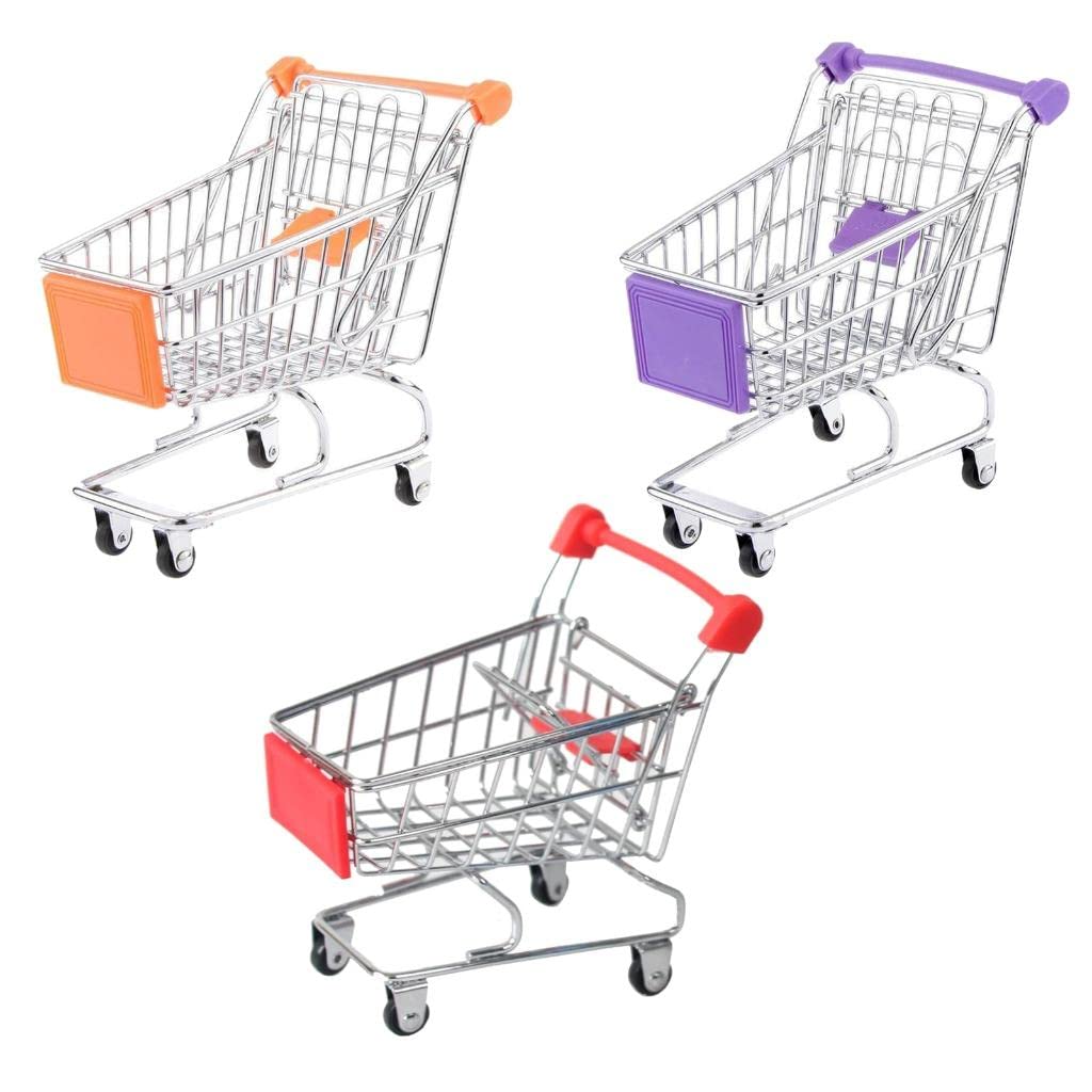 JIDAFANG-US 3 Pcs Mini Supermarket Handcart,Mini Shopping Utility Cart Storage Toy Supermarket Handcart Trolley Kid's Toys for Home Office Decoration