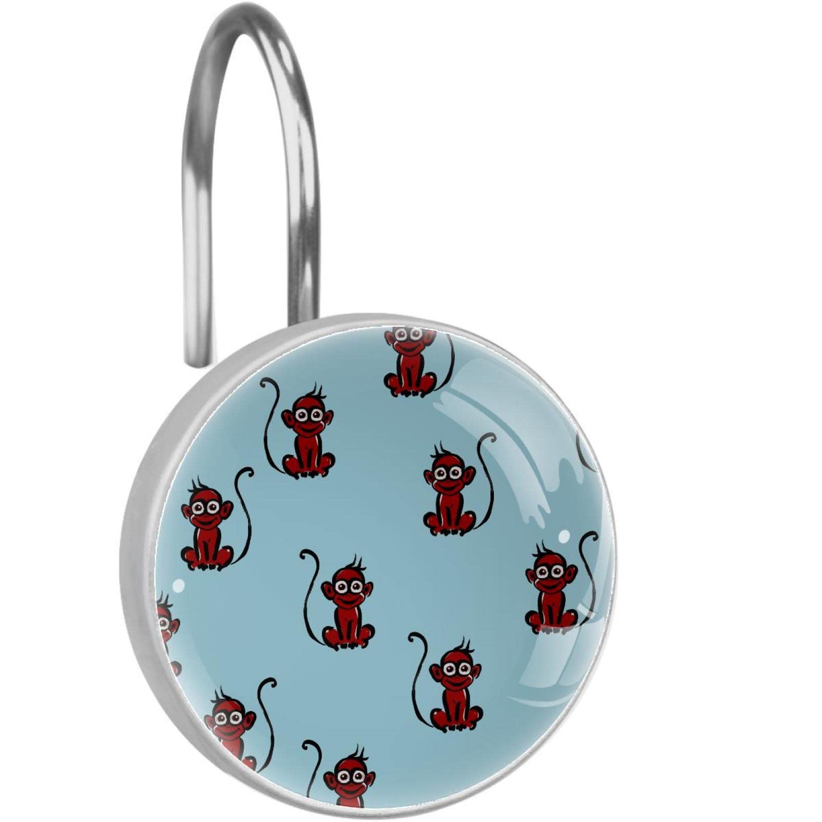 Crochets rideau de douche acier inoxydable lot de 12 anneaux décoratifs singe