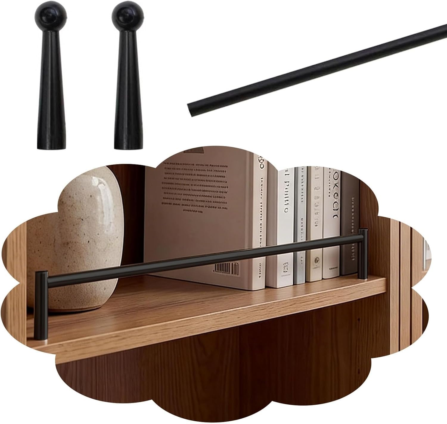 Usknxiu Aluminum Alloy Shelf Guard Rail, Metal Shelf Guard Rail Set for Gallery Shelves, Cabinet & Bookshelf Safety Fence, Decorative Support Rod for Shelves,Black C,24in/61cm