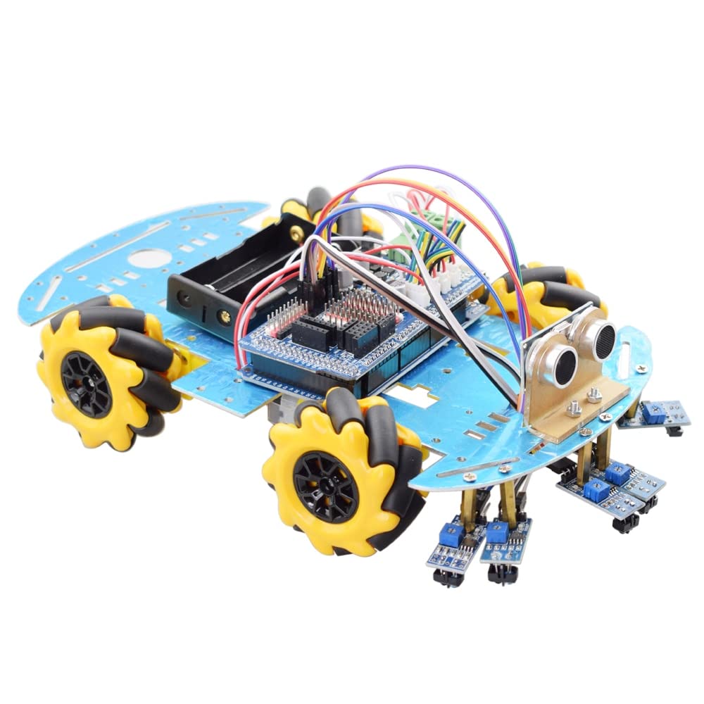 Unikanie przeszkód do śledzenia linii Smart Mecanum Wheel Robot Zestaw samochodowy pasuje do modułu śledzenia czujnika Arduino MEGA2560 majsterkowanie (Color : Full set Robot)