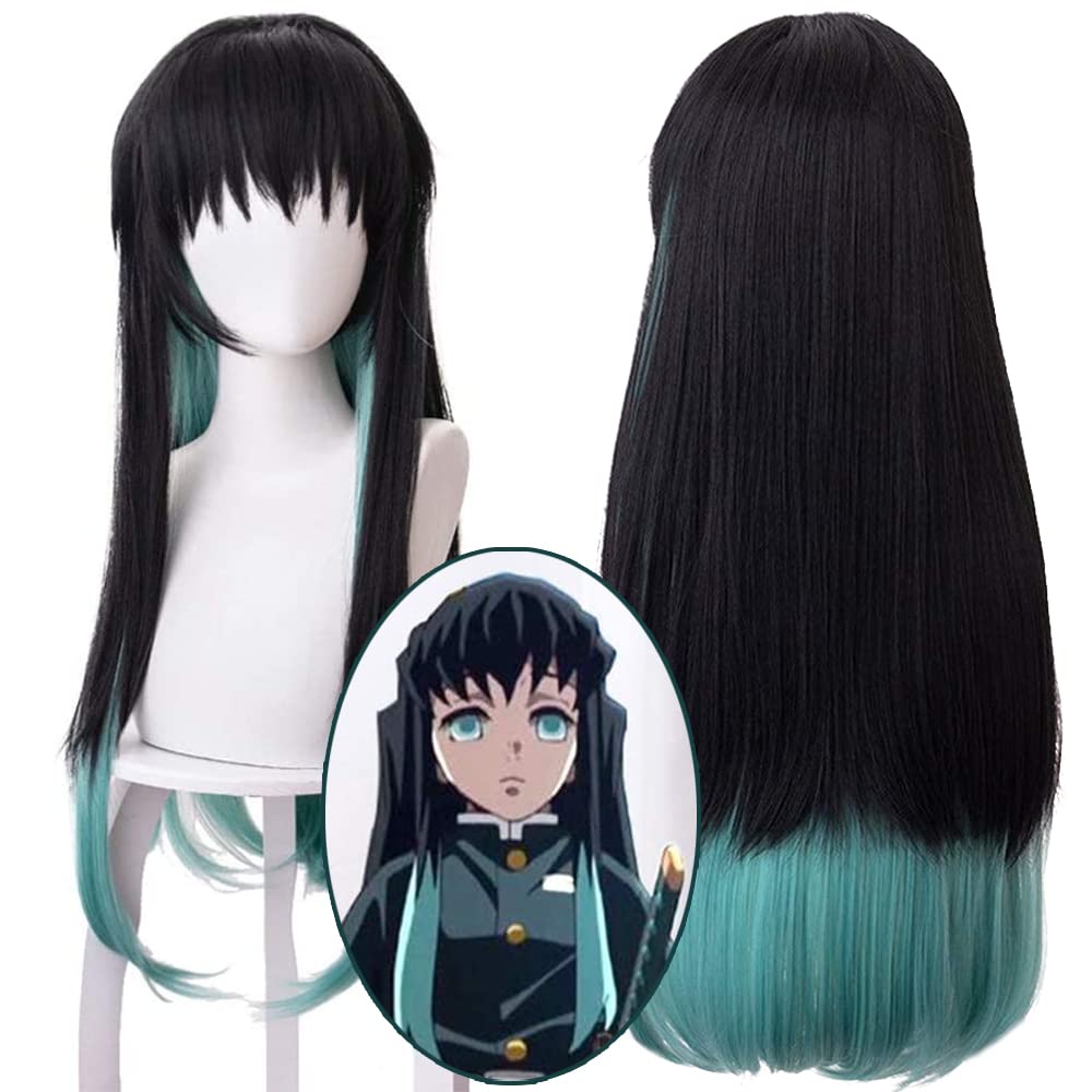 Black Blue Long Straight Hair for Women Halloween Conventions Cos Anime Party Heat Resistant Synthetic Fabric Costume Hairs - Image 2