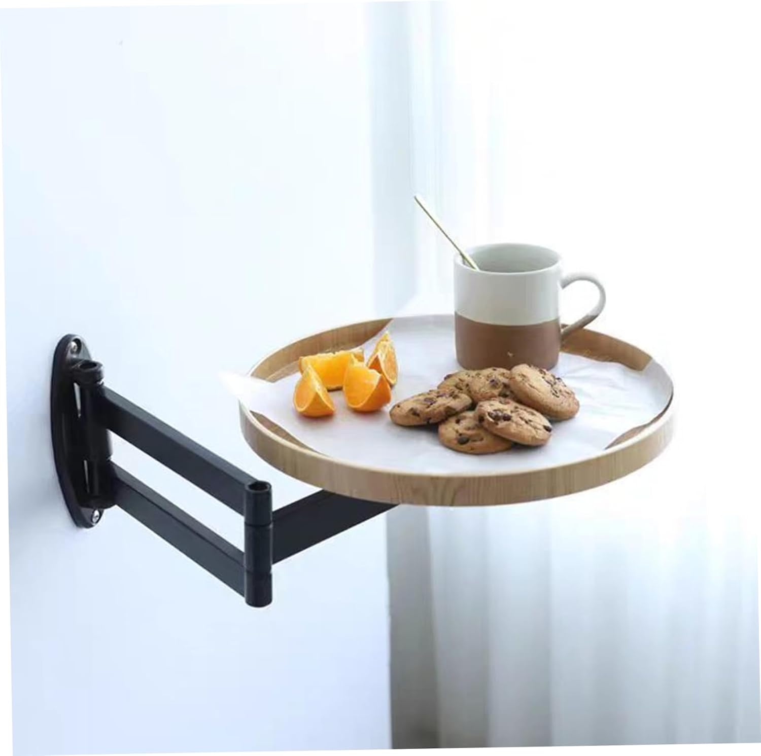 Wall Mounted Folding Table 11.8" Adjustable Round Wall Mounted Table with Retractable Shelf for Home Bedroom Living Room