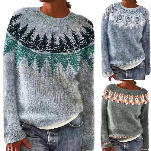 Fair Isle - Suéteres de Navidad de gran tamaño para mujer, suéteres de punto nórdico, islandés, noruegos, gruesos, cálidos, vintage, gráficos, de manga larga, verde, 5XL
