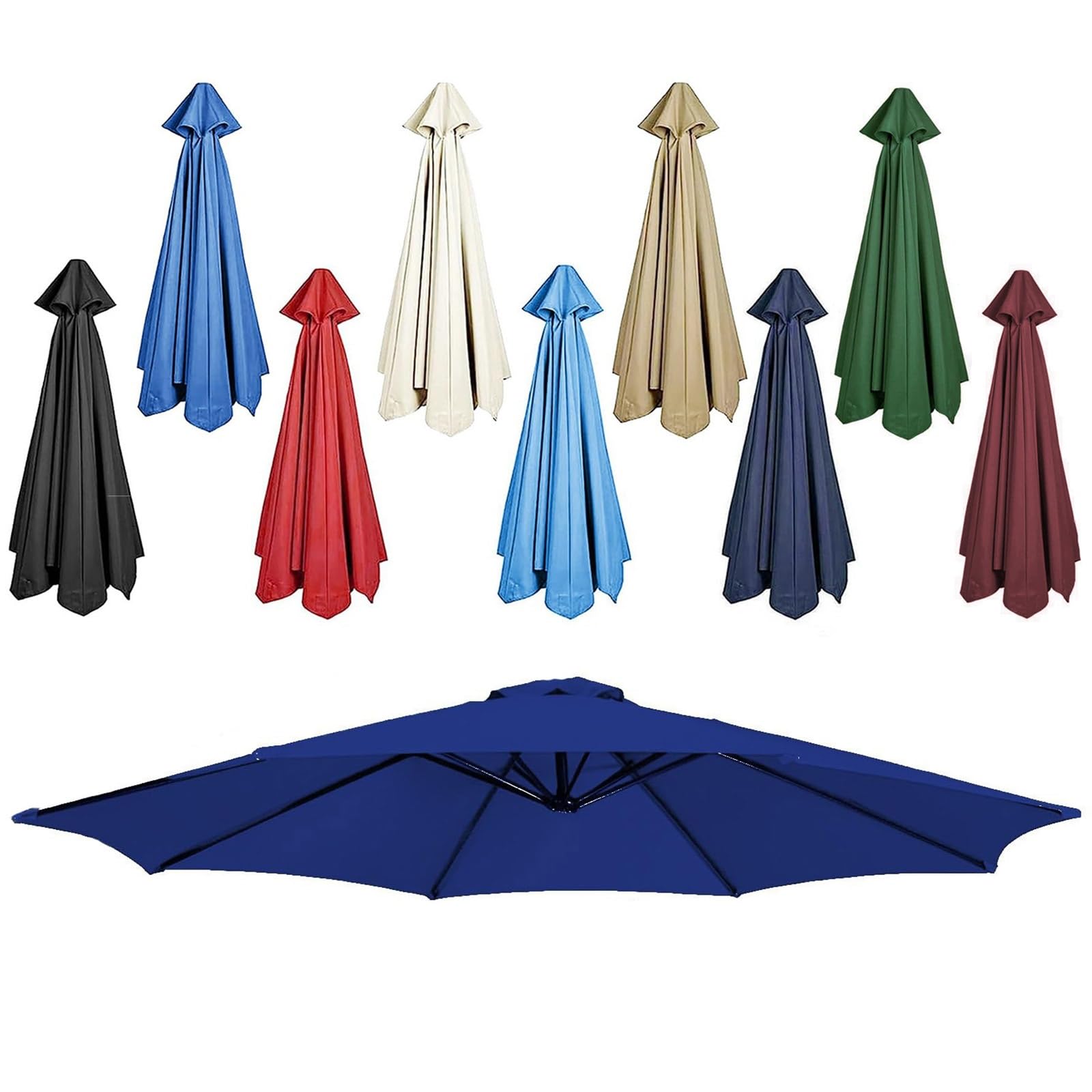 DPAOZPO Outdoor Table Umbrella Replacement Canopy (Canopy Only), Replacement Parasol Canopy, Round Replacement Parasol Top Cover, For Garden Backyard Pool (Color : Navy blue, Size : 2m/6.5ft (6Rib))