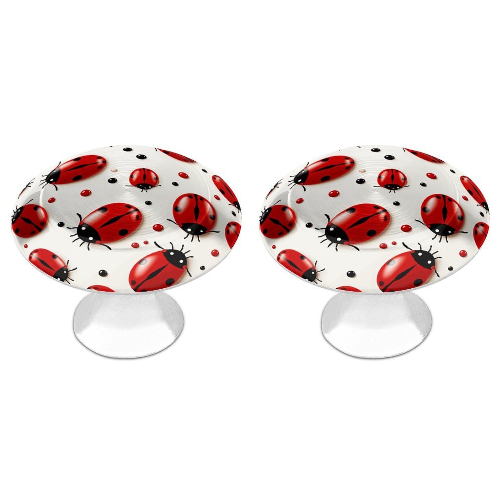 FekiLoot Red Ladybug Cabinet Knob 2 Pack Mini Round Drawer Pulls Stainless Steel Dresser Drawer Knobs Kitchen Drawer Hardware for Bathroom Dresser Closet Door Knobs