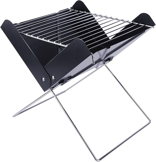 YSSOA 12 Portable Foldable Outdoor Charcoal Barbecue Grill, Detachable Collapsible Mini Tabletop BBQ Smoker Grill Tool for Cooking, Camping, Traveling, Hiking, Picnics, Beach, Backyard Party, Black