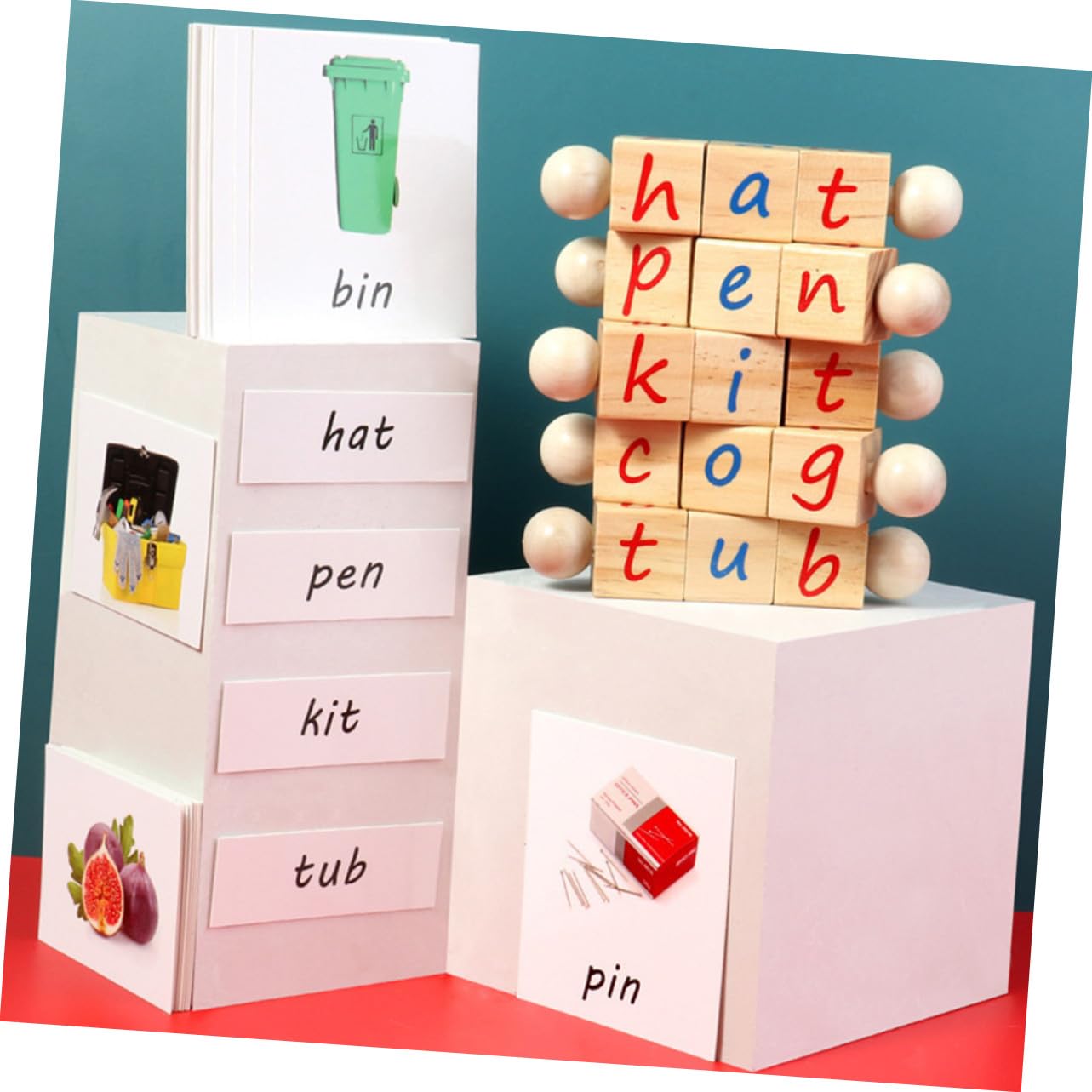 Toddmomy Bloques de Letras Montessori de Madera, 1 Juego, Giratorios