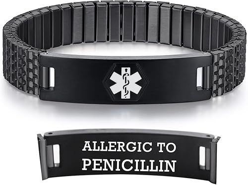 Miniatura 60 de Pulseras médicas de alerta ajustables AOAMID para hombres, pulseras de acero inoxidable para mujeres con grabado gratis