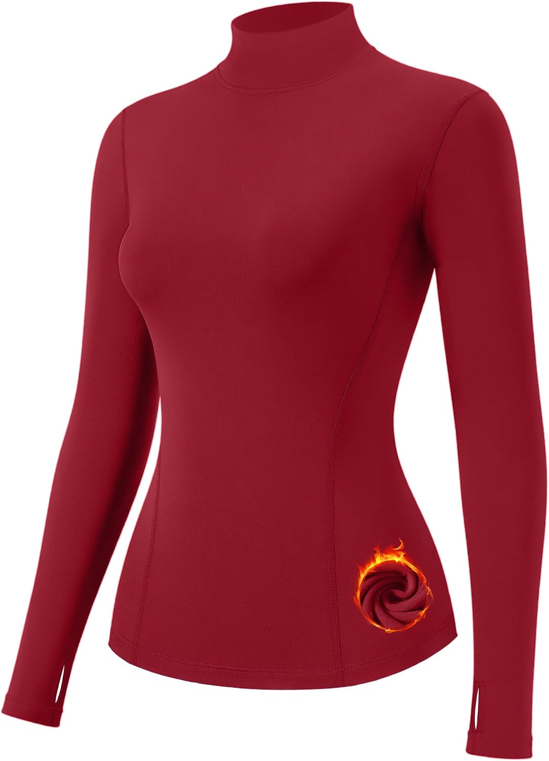 Moozava Thermal Shirts for Women Mock Turtle Neck Compression Long Sleeve Shirt Fleece Athletic Base Layer Thumbholes