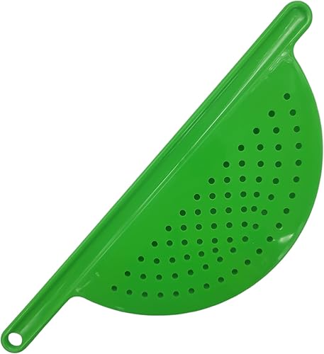 Handy Housewares Escurridor de ollas de plástico de mano, colador de fideos y pasta con asa, se adapta a macetas de hasta 9 pulgadas, color verde