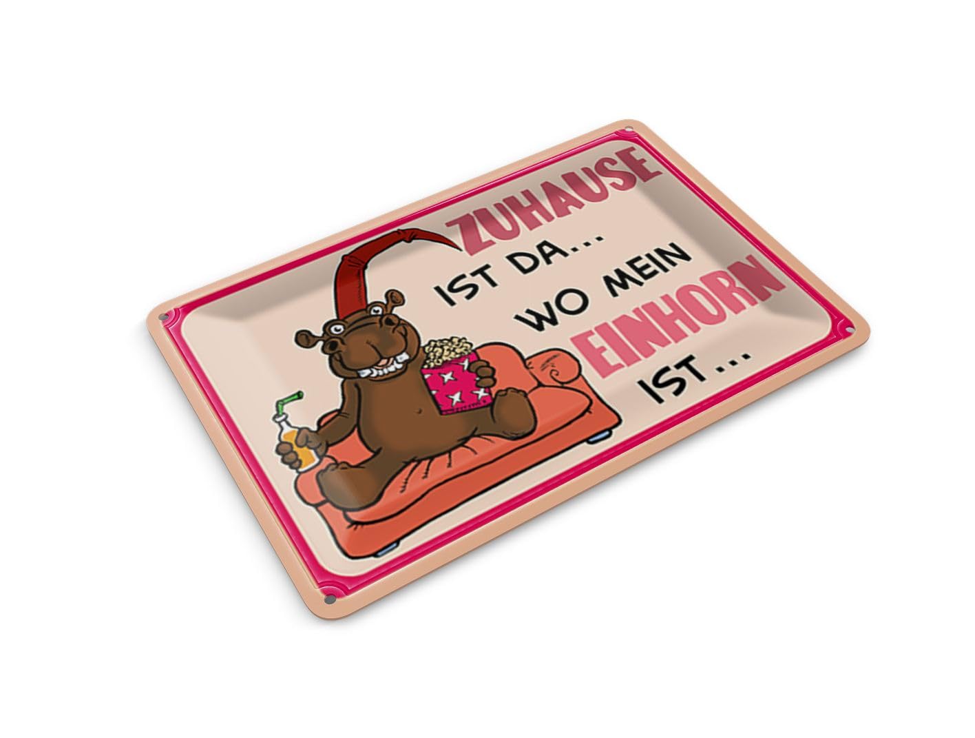 Femer Tin Postcard Saying 14 x 10 cm Zuhause ist da wo mein Einhorn Decorative Sign