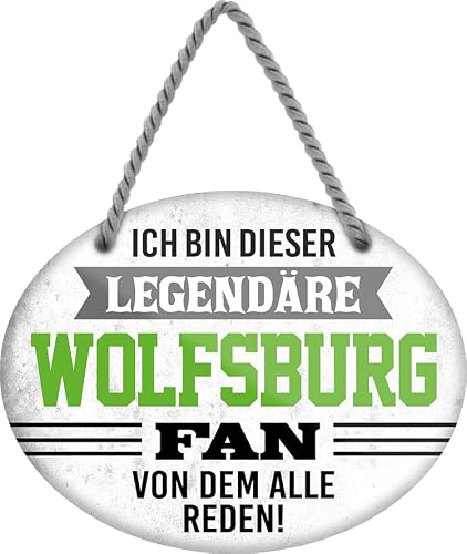 schilderkreis24 – Blechschild Lustiger Spruch Deko Artikel Sport Verein Geschenkidee Männer Club Fußball (Ich bin dieser legendäre Wolfsburg Fan 18x14cm)