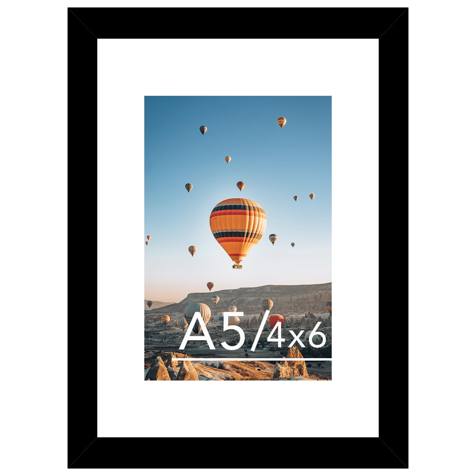 JCJMY 5.8x8.3 A5 Picture Frame Black with 4x6 Mat for Wall Hanging or Tabletop, Display Photo 4x6 with Mat or 5.8 x 8.3 Without Mat, Wall Poster Photo Frame with Shatter Resistant Plexiglass, Black
