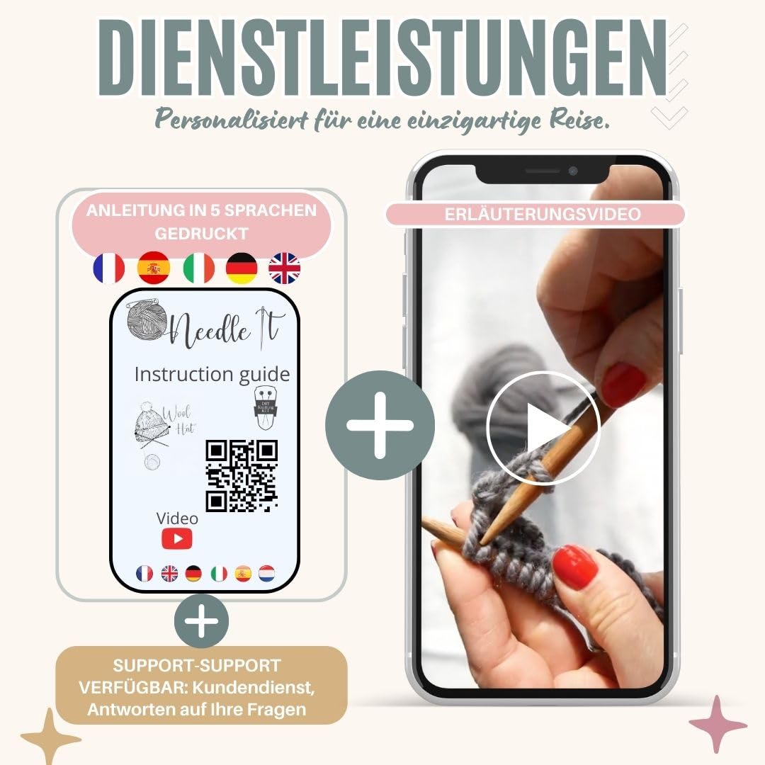 Komplettes Strickset für Anfänger mit Stricknadeln - Strickschal aus Wolle - Geschenkidee (Grau)