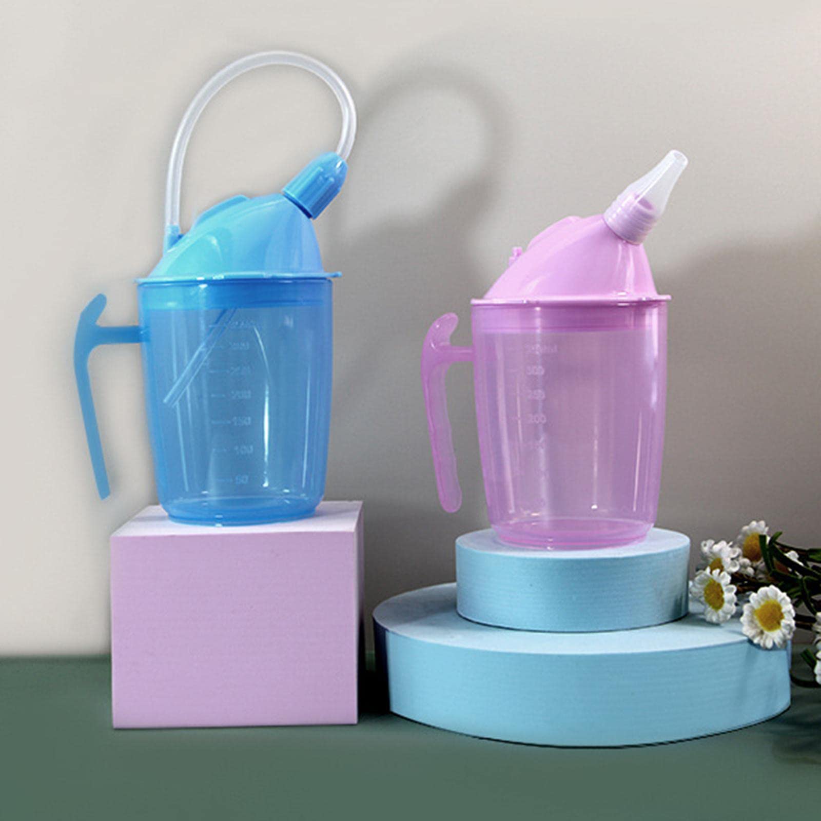 Juego de 5 vasos de paja a prueba de polvo para maternidad, ancianos, discapacitados, color azul