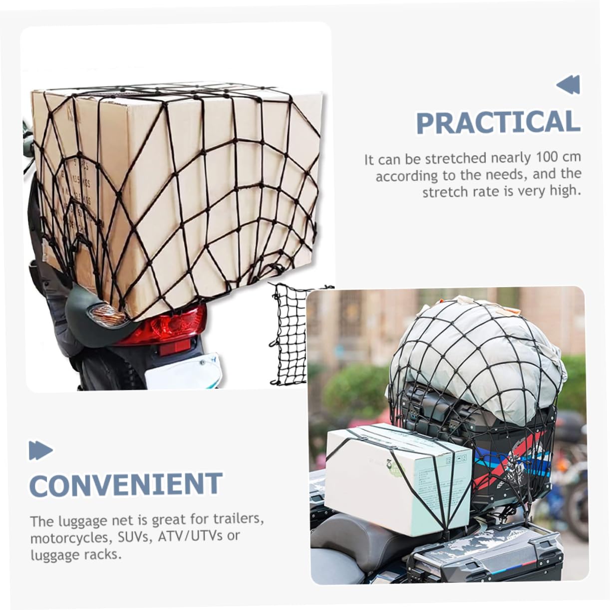 Filet à Bagages Élastique Noir pour Remorques et Porte-Bagages