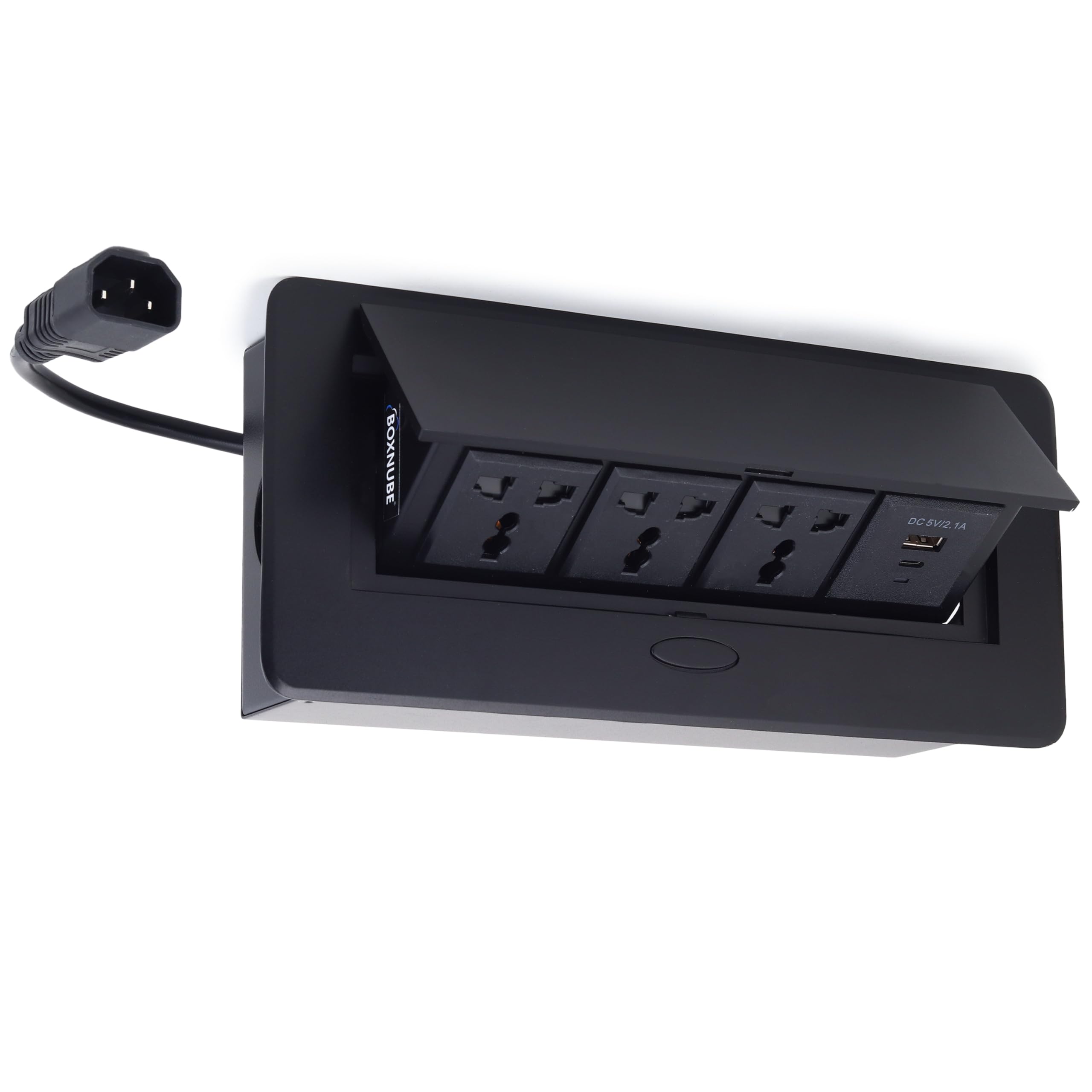 BOXNUBE Hydraulic Pop UP Box Cable Cubby Extension Board with 3 x Universal Power Sockets, 1 x USB Type C & 1 x USB A Ports (Black) 2