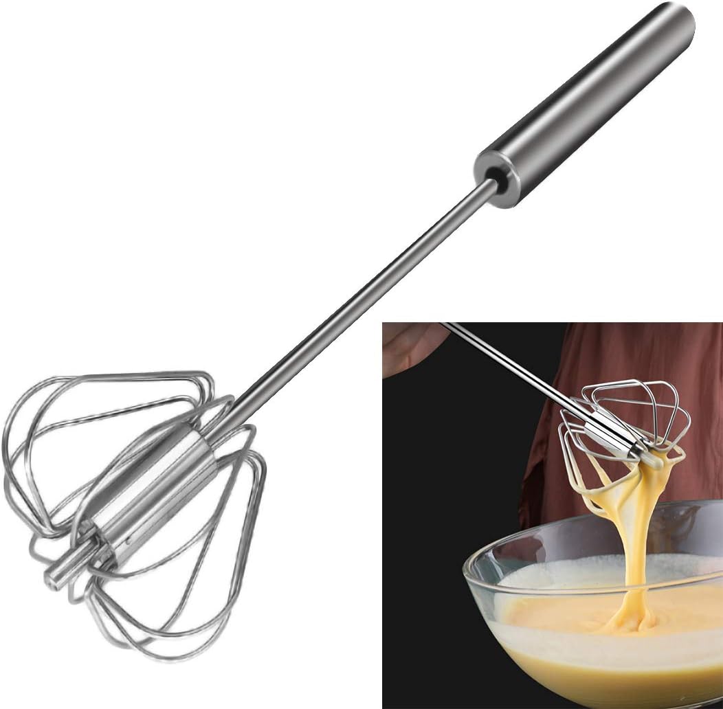 Egg Whisk, Hand Push Whisk Blender, Stainless Steel Egg Beater, Milk Frother, Rotating Push Mixer Stirrer for Whisking, Beating, Stirring