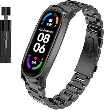 AHANGA Correa para Xiaomi Mi Band 6, Pulseras MiBand 5/6 Pulsera Metal Correas con Enlaces Herramienta de Eliminación Reloj Wristband Recambio Bandas ...