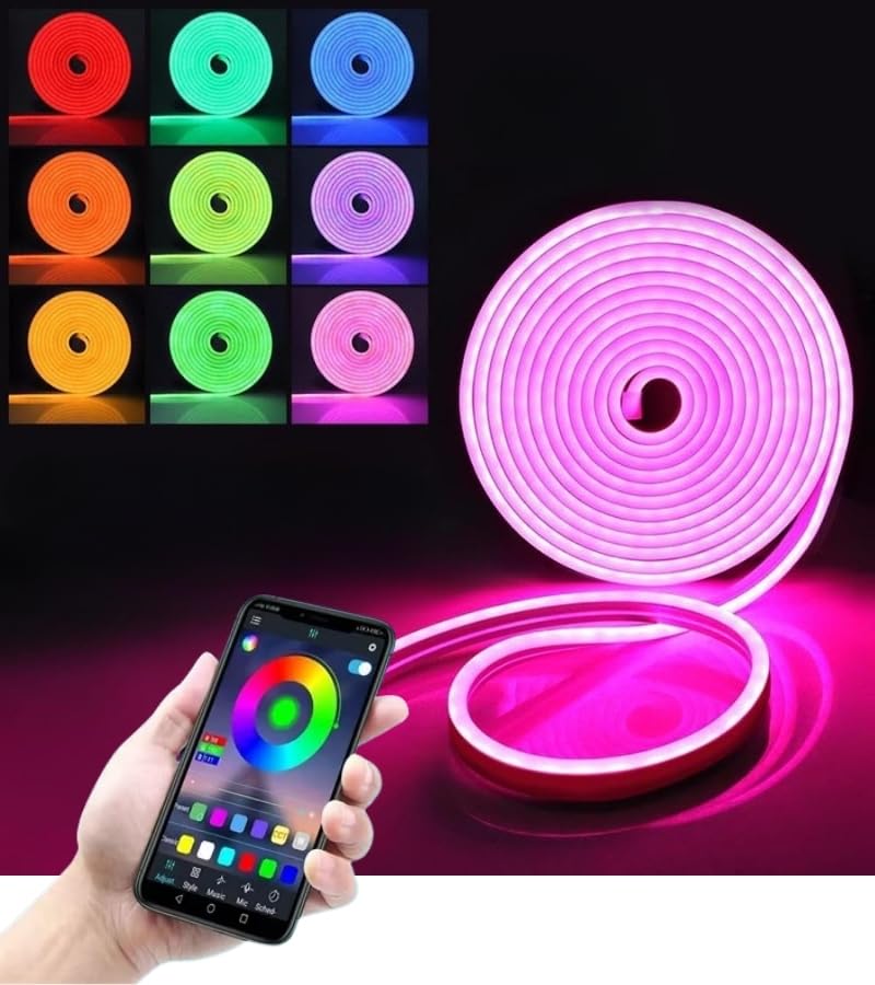 Şerit Led, Renk Değiştiren 5 Metre Rgb Esnek Neon Işık Seti (Bluetooth Kontrol)