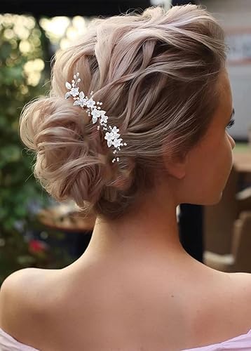 Miniatura 5 de Accesorios para el cabello para mujer, juego de horquillas de boda, joyería para mujer, flor plateada, pinzas de perlas, novias, tocados, damas de