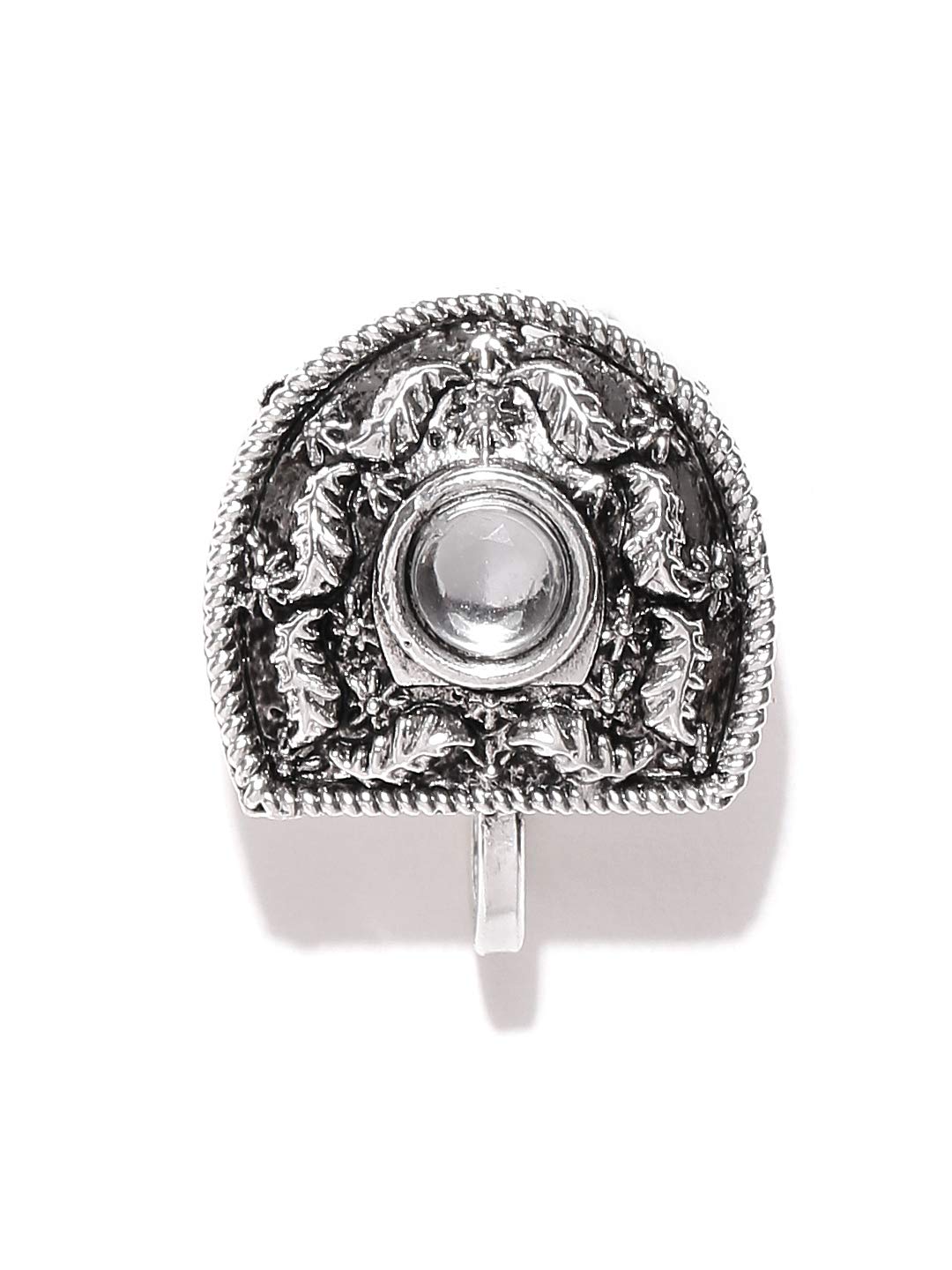 Zaveri Pearls Floral Design Silver Antique Clip-on Nosepin for Women-ZPFK6440 (B075Q8ZMTM) Amazon Price History, Amazon Price Tracker