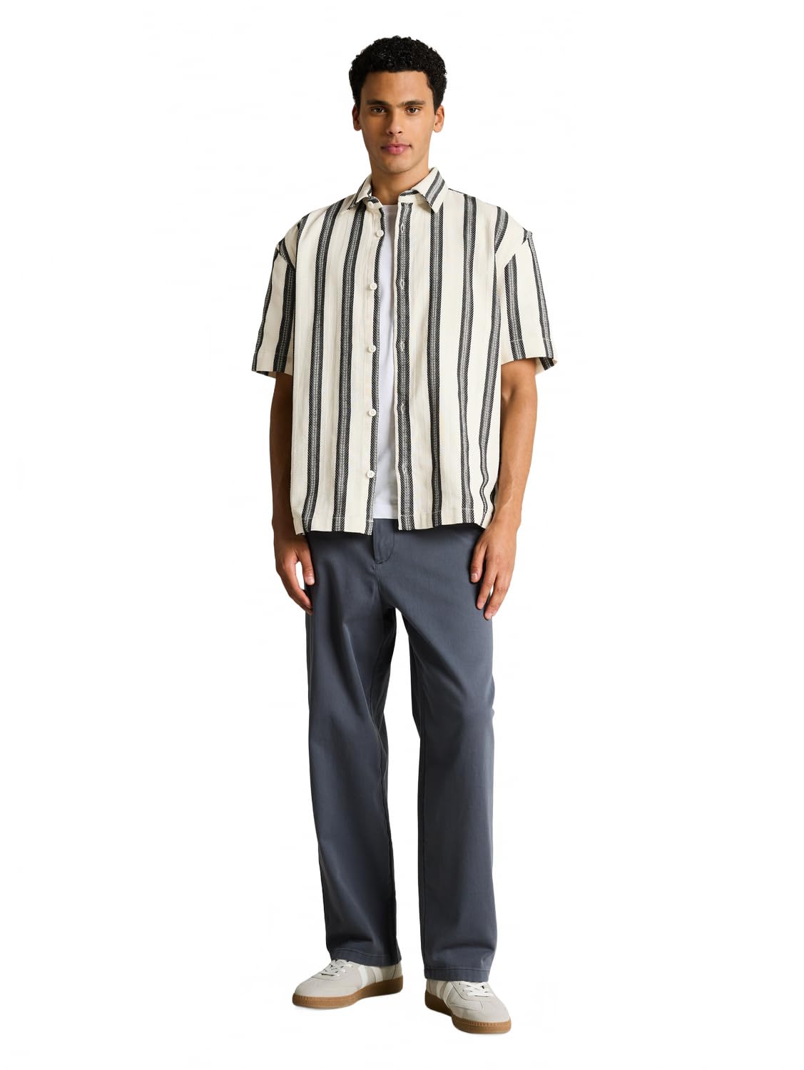 Tom Tailor Denim Herren 1050976 Loose Fit Kurzarmhemd mit Streifenmuster