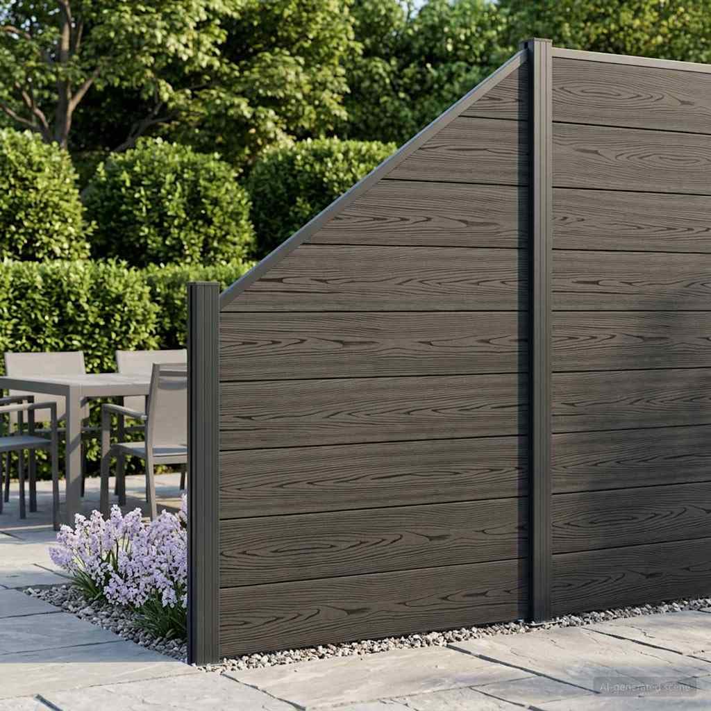 Zaunset 95 x 180 cm WPC und Aluminium Schwarz wetterfester Sichtschutz Gartenzaun mit modularer Begrenzung, langlebigem Verbundmaterial, einfacher Montage