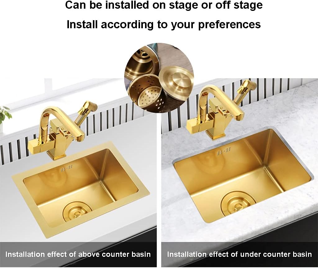 Kitchen Sinks,Kitchen Sink Bathroom Sinks Stainless Steel,Embedded Sink Spray Gfaucet Sinkder Counter Basin Cbar Sink/Den/38X26Cm