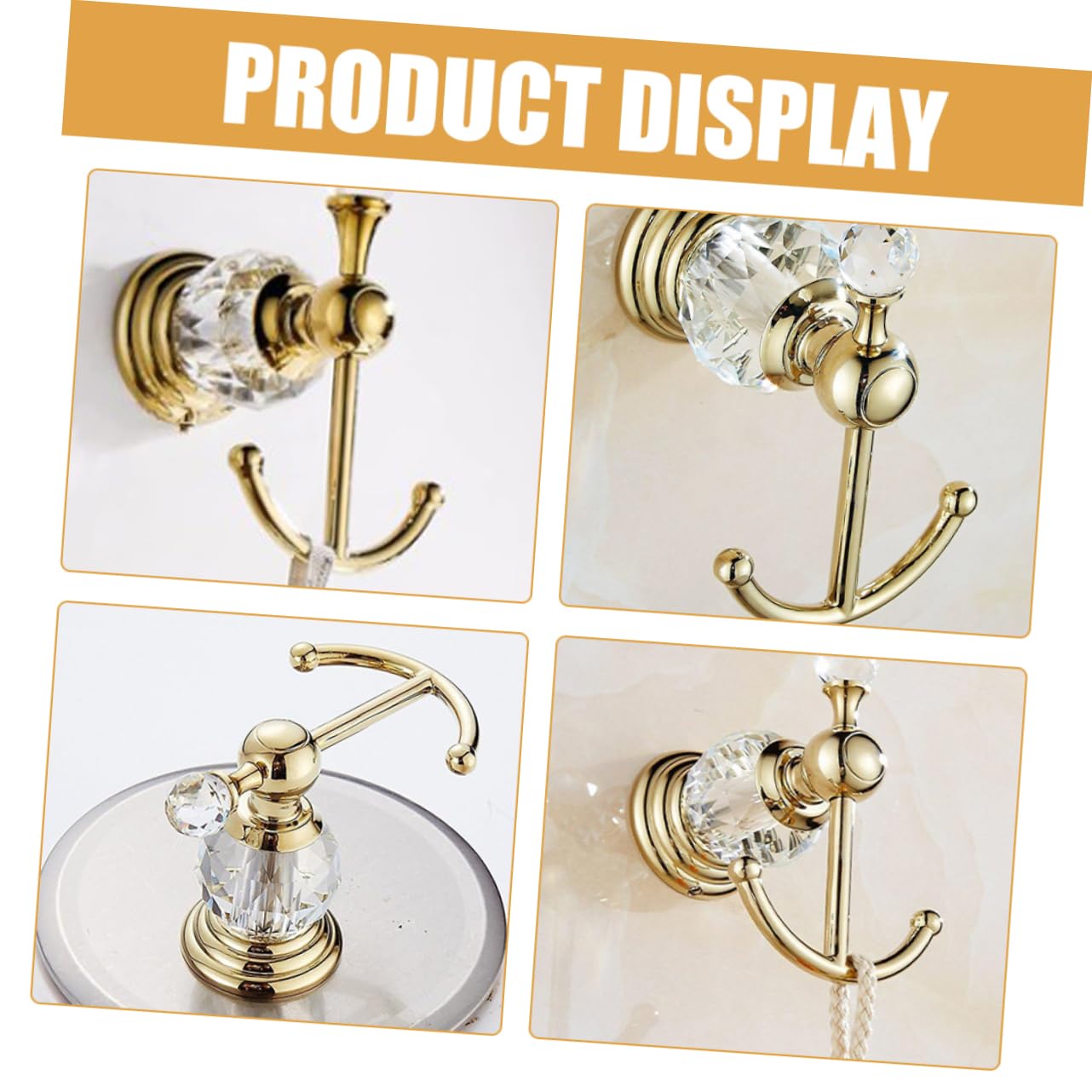 Happyyami 3 Piezas gancho de toalla de cristal toallero de pared enganches pared trapillo toallero independiente moderno ganchos multiusos gancho de diseño de punzón Acero inoxidable Golden