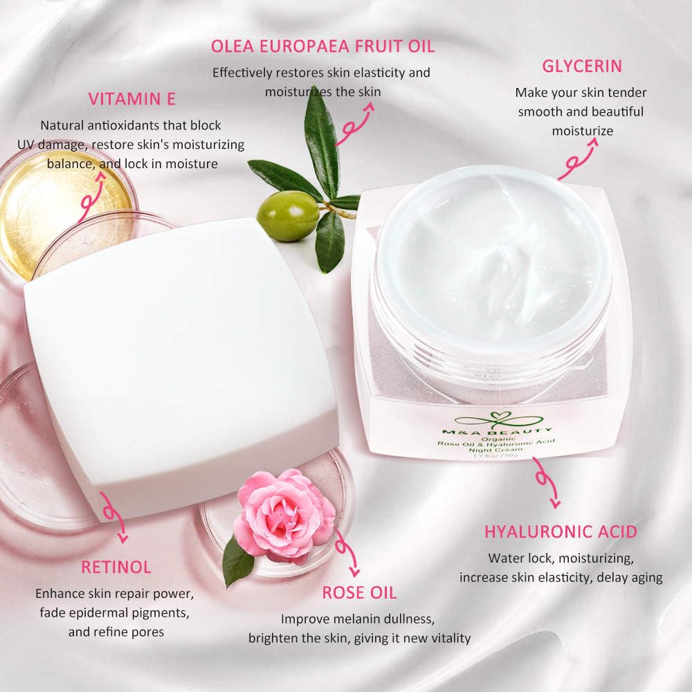 MA BEAUTY moisturizer 1.7 OZ Organic Rose Oil Night Cream With Vitamin E and hyaluronic acid