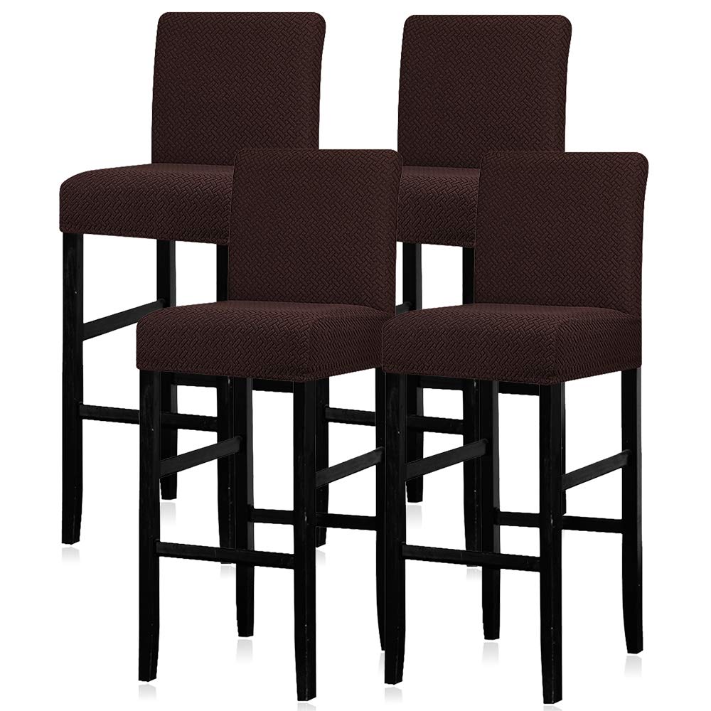 Lellen Bar Stool Covers Set of 4，Stretch Washable Bar Stool Seat Covers,Removable Bar Chair Covers with Backs,Counter Height Bar Stool Chair Covers for Kitchen Dining Room Cafe(Coffee)