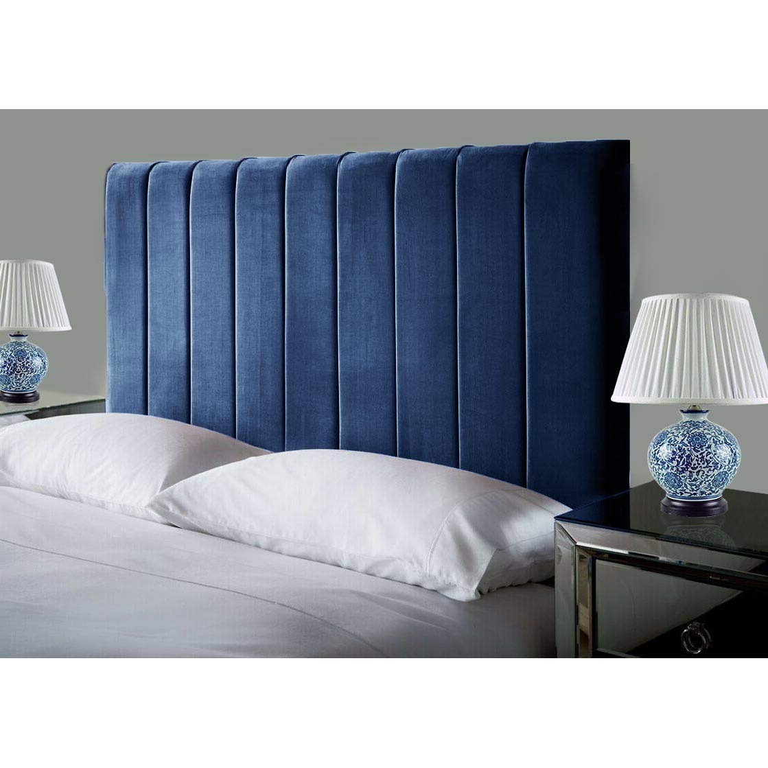 Affordable Luxury Portland Lined Headboards in Elegant Plush Velvet Fabric, for Divan Beds, Bedroom and Hotel Furniture (5FT King- Height 24", Blue)
