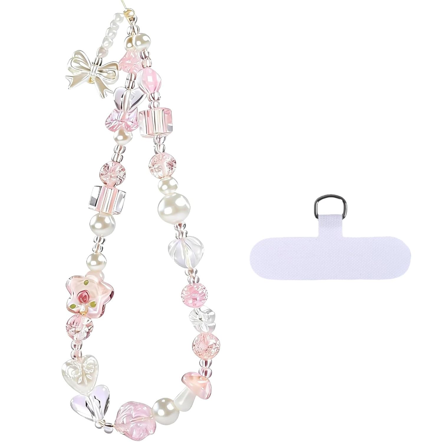 Phone Charms For iPhone, Mobile Charms For Women, Pink Floral Beaded Design, Secure Attachment For Phones And Bags, Flower Charm With White Spacer-image-49
