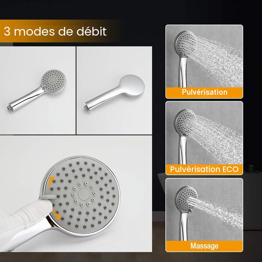 Ibergrif M12057, Mitigeur Douche avec Douchette et Flexible de Douche et Support - Robinet Douche Universel Filetage G1/2, Mitigeur Douche Mural, Flexible, Laiton, Chromé