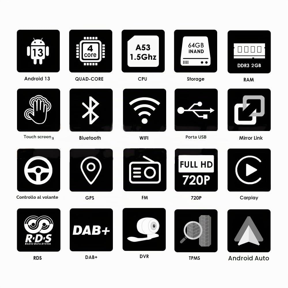 Android 13 autoradio da 9 pollici per Alfa Romeo Giulietta 2015-2018, supporta Carplay/Android Auto senza fili, controllo al volante, WLAN/4G, FM SWC WiFi 4-core 2GB & 64GB
