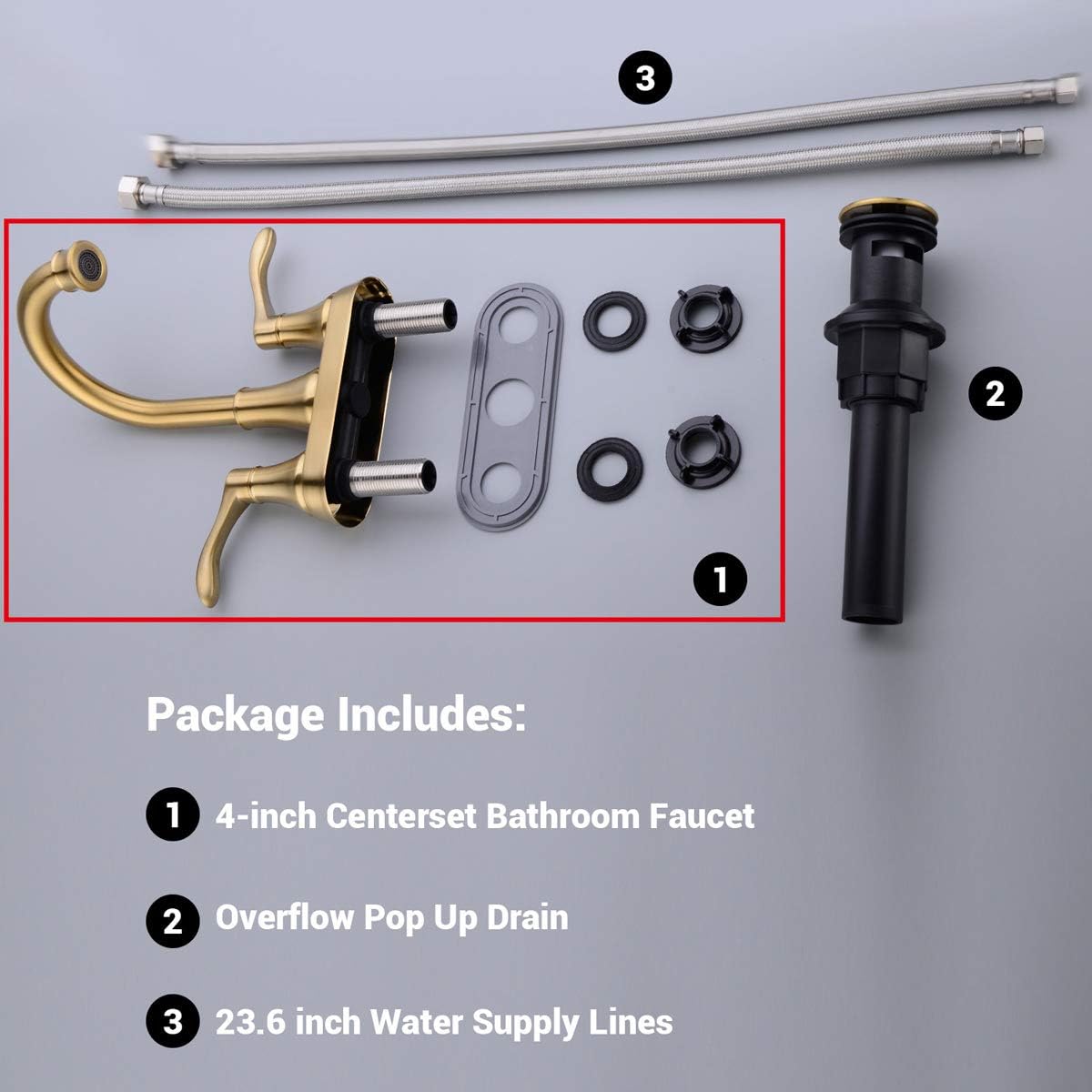 Best Quality 🔥 TRUSTMI 2 Handle Bathroom Faucet Brushed Gold with Pop-Up Drain and cUPC Water Supply Lines, Centerset Deck Mounted