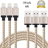 Cablex 3Pack 6ft Lightning Cables, 8 Pin Nylon Braided Charging Cords Charger Compatible with iPhone 7/7 Plus/6s/6s Plus/6/6Plus/5s/5c/5, iPad/iPod Models (Golden)