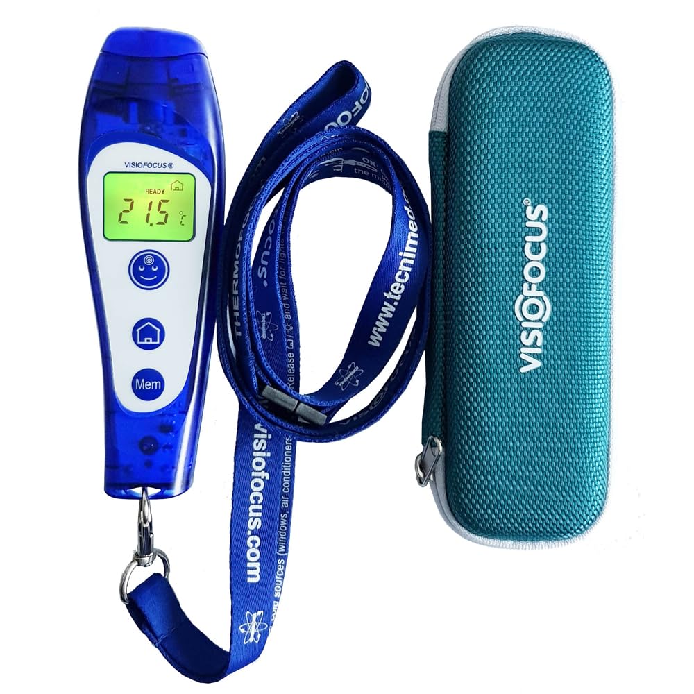 TECNIMED - Visiofocus PRO 06480 - Modello Professionale - Termometro medicale ad infrarosso senza contatto con proiezione della temperatura sulla fronte - Include astuccio protettivo - Made in Italy