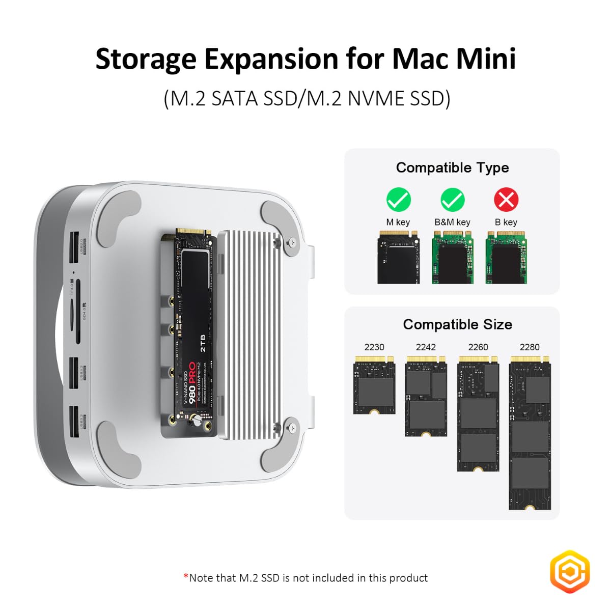 Casecentive Mac Mini M4 Dock mit Dual-HDMI (4K@60Hz) für Dual-Monitor-Setups, 10Gbps USB-Ports, 8TB M.2 NVMe SSD-Slot, SD/TF UHS-II Kartenleser & Aluminium-Kühlstand – Kompatibel mit Mac Mini M4/M4 Pr