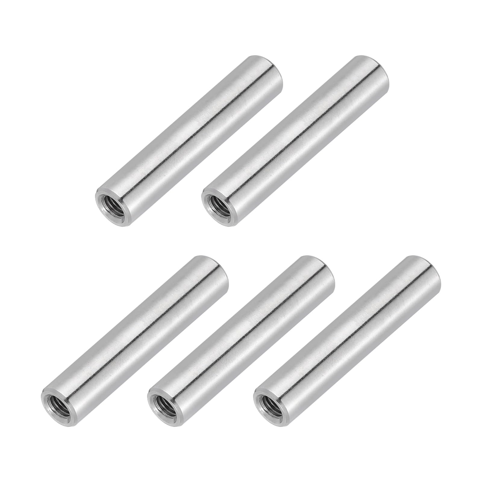 PATIKIL M6x1mm Pitch 304 Stainless Steel Round Coupling Nuts, 5 Pcs 50mm / 1.97" Length Metric Coarse Thread Connector Sleeve Rod Bar Stud Fully Threaded Nut Fasteners, Silver Tone — image 1