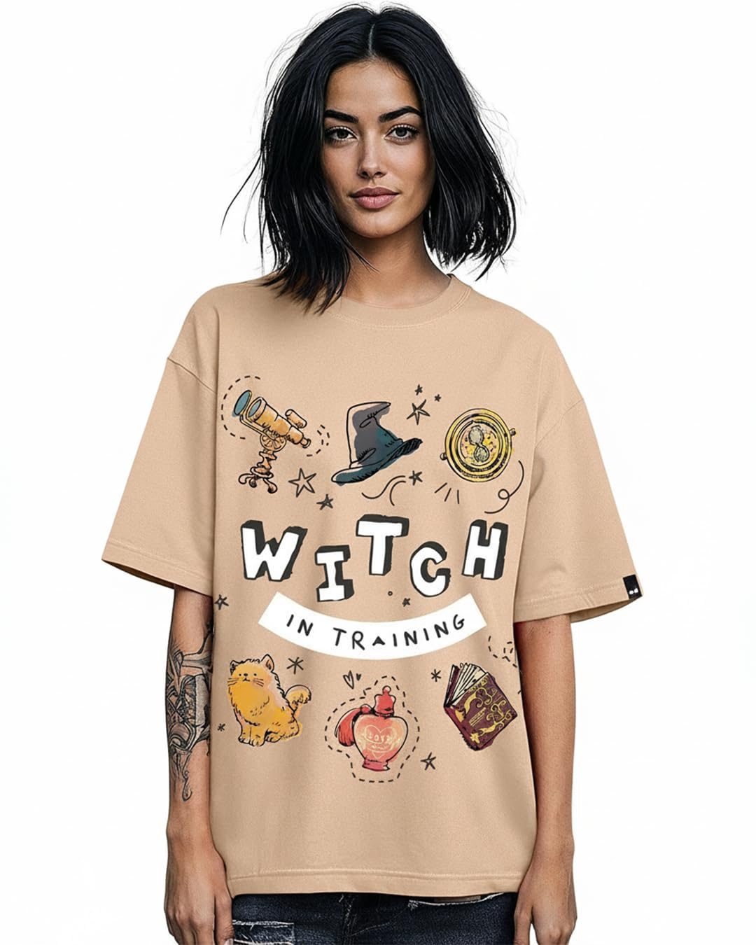 bewakoof Official Harry Potter Merchandise Women's 100% Cotton Graphic Print Oversized Fit Round Neck T-Shirt-picture-19